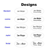 Kunststof naambadge met tekst gravering 65x35mm - per 1 stuk