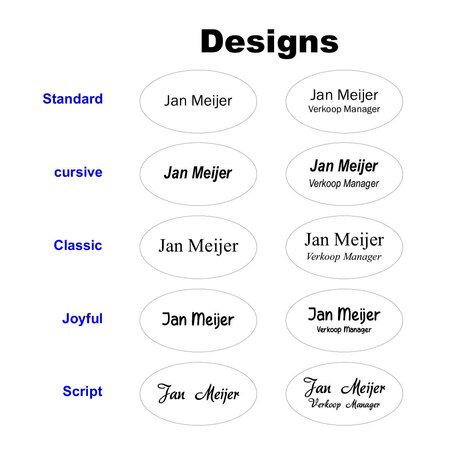 Kunststof naambadge met tekst gravering 65x35mm - per 1 stuk