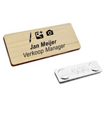 Bamboe naambadge 72x30mm met naam en logo - per stuk