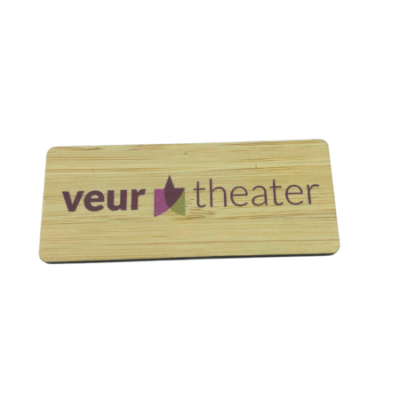 Bamboe naambadge 72x30mm met naam en logo - per stuk