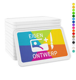 Witte plastic rechthoek munten 50 x 35 mm met jouw eigen ontwerp - per 100 stuks