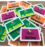 Witte plastic rechthoek munten 50 x 35 mm met jouw eigen ontwerp - per 100 stuks