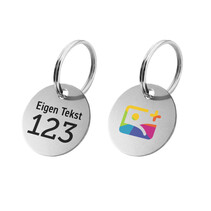 Aluminium sleutellabel met nummer + tekst en logo (tweezijdig)