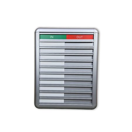 Aluminium aanwezigheidsbord met In-Out voor 10 personen - per stuk