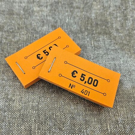 Consumptiebonnen in boekjes € 5,00 oranje 50x30mm - per 50 bonnen