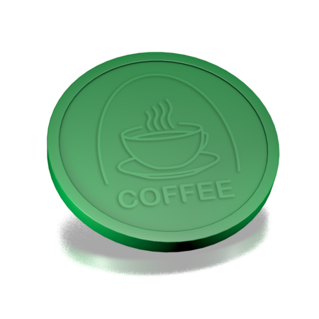 Plastic reliëfmunten met kop koffie en tekst coffee Ø29mm - per 250 stuks
