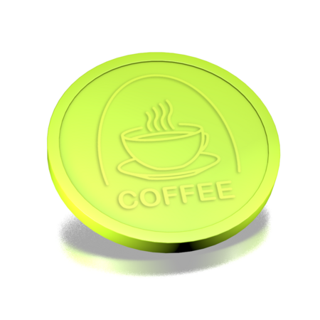 Plastic reliëfmunten met kop koffie en tekst coffee Ø29mm - per 250 stuks