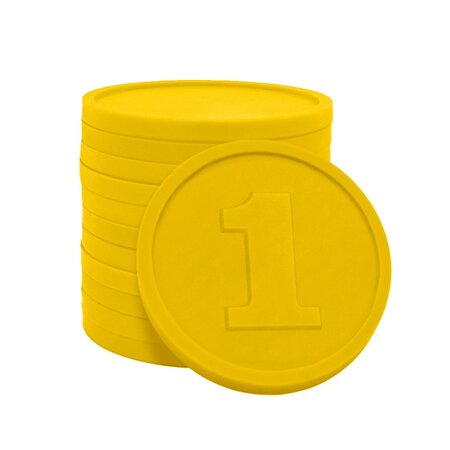 Plastic reliëfmunten met getal 1 Ø29mm - per 250 stuks