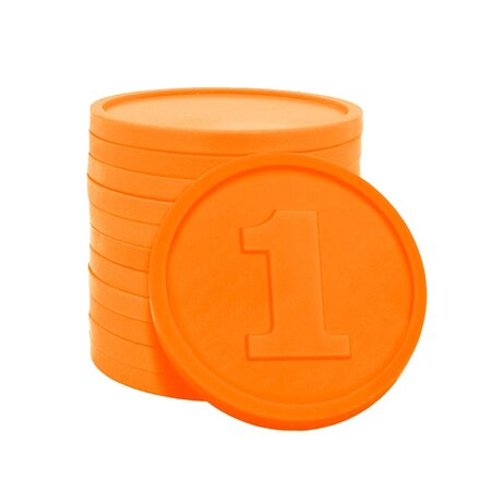 Plastic reliëfmunten met getal 1 Ø29mm - per 250 stuks