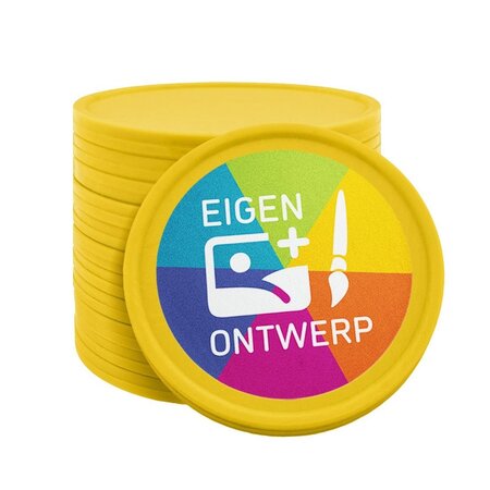 Plastic munten Ø35mm met jouw eigen ontwerp - per 100 stuks