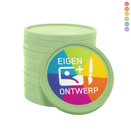 Plastic recycled munten met jouw eigen ontwerp Ø29mm