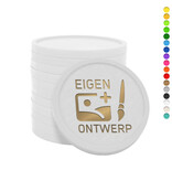 Plastic munten Ø29mm met jouw eigen ontwerp in foliedruk - per 1000 stuks