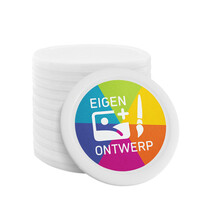 Bedrukte munten plastic Ø28mm wit - 100 stuks