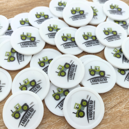 CombiCraft Plastic bedrukte munten met eigen ontwerp Ø28mm wit - per 100 stuks