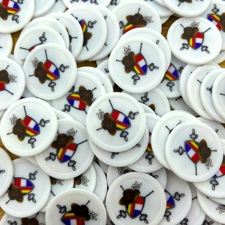 Plastic bedrukte munten met eigen ontwerp Ø28mm wit - per 100 stuks