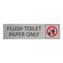 Zilver aluminium deurbordje Flush toilet paper only