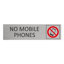 Zilver aluminium deurbordje No mobile phones