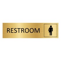 Goud aluminium deurbordje Restroom met zwart genderneutraal icoon