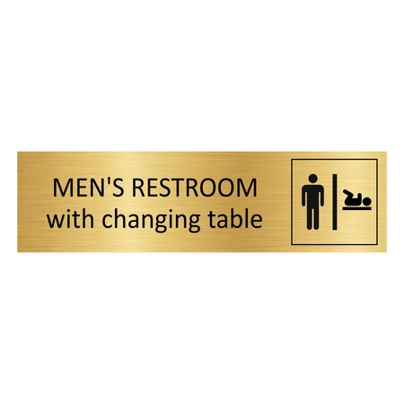 Goud aluminium deurbordje Men's restroom with changing table 165 x 45 mm - per 1 stuk