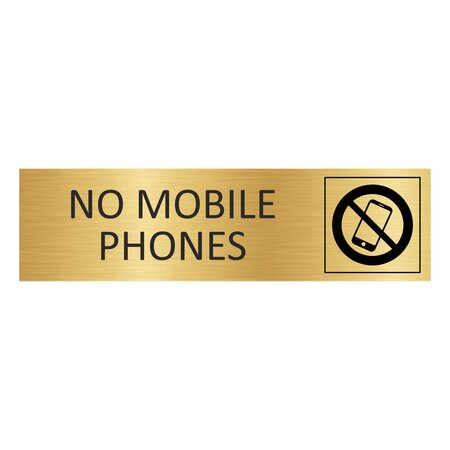 Goud aluminium deurbordje No mobile phones 165 x 45 mm - per 1 stuk