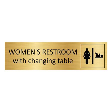 Goud aluminium deurbordje Women's restroom with changing table 165 x 45 mm - per 1 stuk