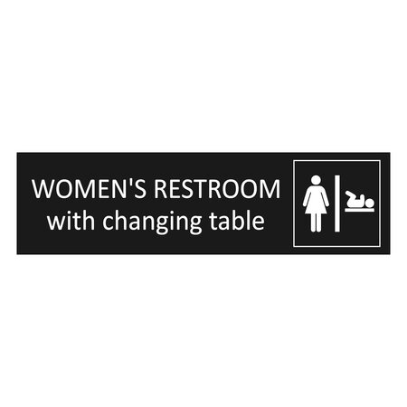 Zwart aluminium deurbordje Women's restroom with changing table 165 x 45 mm - per 1 stuk