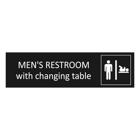 Zwart aluminium deurbordje Men's restroom with changing table 165 x 45 mm - per 1 stuk