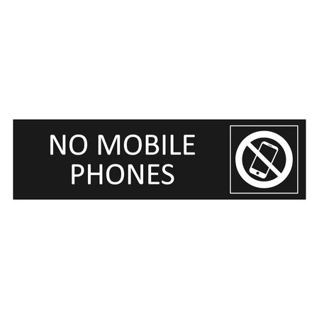 Zwart aluminium deurbordje No mobile phones 165 x 45 mm - per 1 stuk
