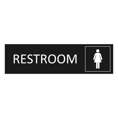 Zwart aluminium deurbordje Restroom vrouwen 165 x 45 mm - per 1 stuk