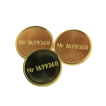 Messing naslag Miele munten 1699360 met gat - per 100 stuks