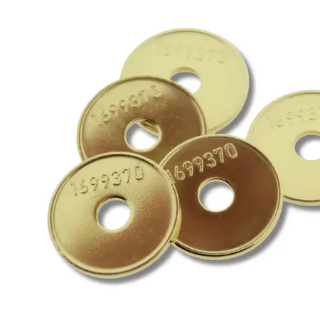 Messing naslag Miele munten 1699370 met gat - per 100 stuks