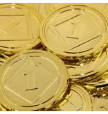 Glimmende geëloxeerde plastic munten goudkleurig Ø29mm - per 100 stuks