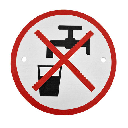 Aluminium deurbordje Geen drinkwater Ø75mm met 2 gaten - per 1 stuk