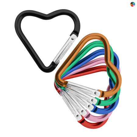 CombiCraft Karabijnhaak hart kleurenmix 44x43mm aluminium - per set van 6 kleuren