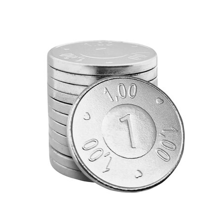 CombiCraft Staal vernikkelde consumptiemunten met getal 1 Ø23mm - per 100 stuks