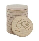 Houten gegraveerde munten met een bier- en wijnglas Ø29mm - per 100 stuks