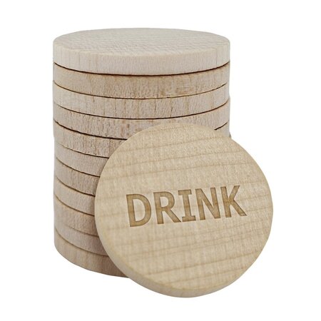Houten gegraveerde munten met de tekst 'Drink' Ø29mm - per 100 stuks