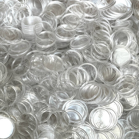 Blanco plastic transparante munten Ø25mm - per 100 stuks