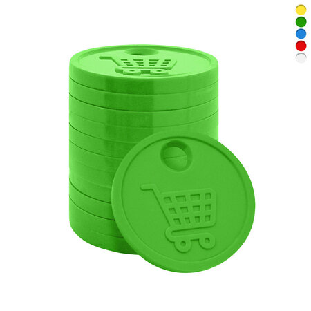 Plastic winkelwagenmunten €0,50 formaat met gat - per 100 stuks