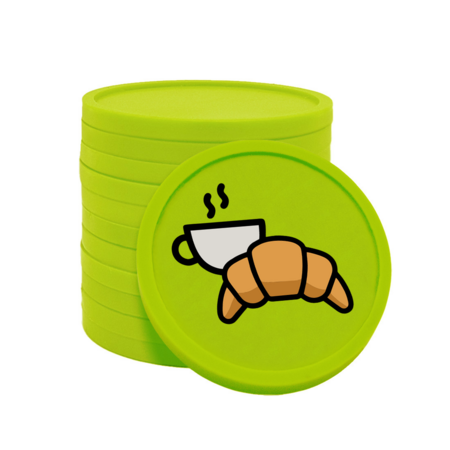 Gekleurde croissant met koffie consumptiemunten Ø29mm - 100 stuks