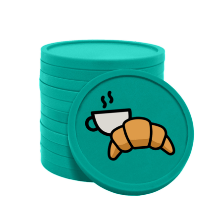 Gekleurde croissant met koffie consumptiemunten Ø29mm - 100 stuks