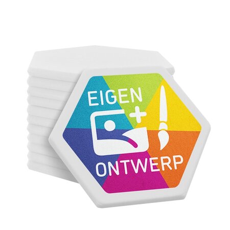 Zeshoek munten 38x38mm met jouw eigen ontwerp - per 100 stuks