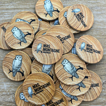 Houtmotief munten Ø35mm met jouw eigen ontwerp - per 100 stuks