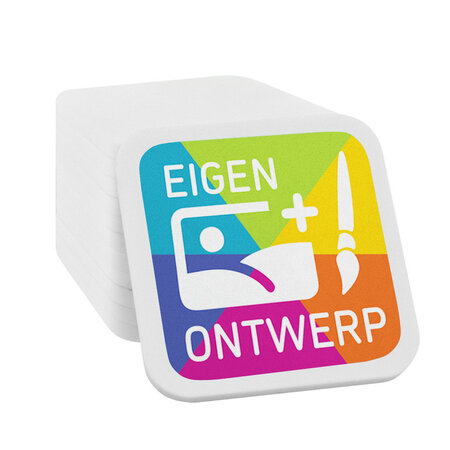 Vierkante plastic witte munten 38x38mm met jouw eigen ontwerp - per 100 stuks