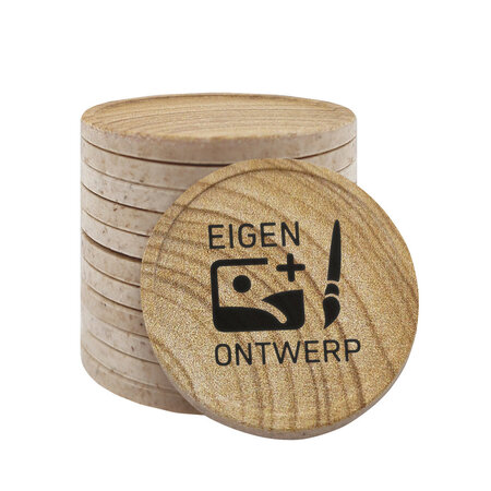 Houtmotief munten Ø29mm met jouw eigen ontwerp - per 100 stuks
