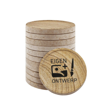 CombiCraft Houtmotief munten Ø23mm met jouw eigen ontwerp - per 100 stuks