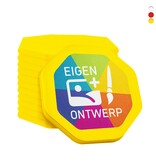 Plastic bedrukte achthoek munten met jouw eigen ontwerp 38x38mm - per 100 stuks