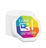 Plastic bedrukte achthoek munten met jouw eigen ontwerp 38x38mm - per 100 stuks