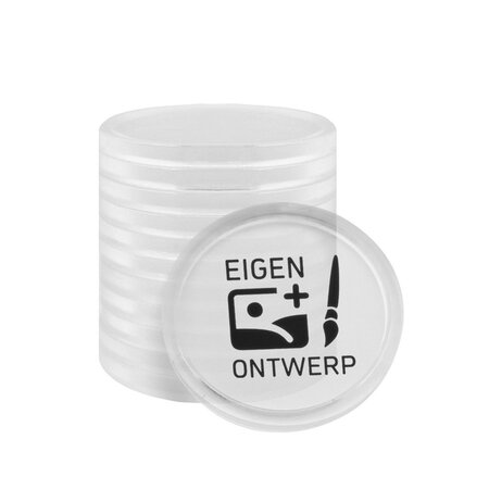 CombiCraft Transparante plastic munten met jouw eigen bedrukking vanaf 3000 stuks - per 1000 stuks