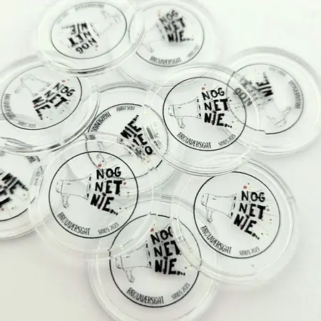 Transparante plastic munten met jouw eigen bedrukking vanaf 3000 stuks - per 1000 stuks